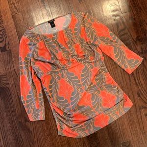 Ann Taylor Orange Gray Patterned Top